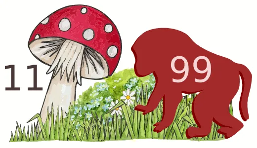 Major system examples: 11=toadstool, 99=baboon